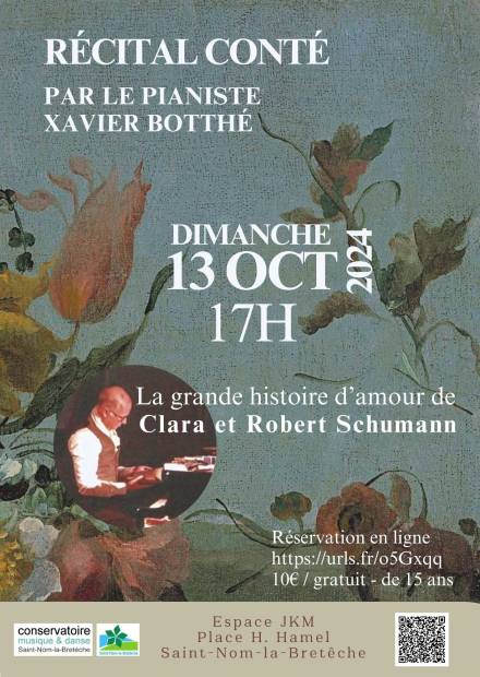 Affiche récital conté au piano par Xavier Botthé